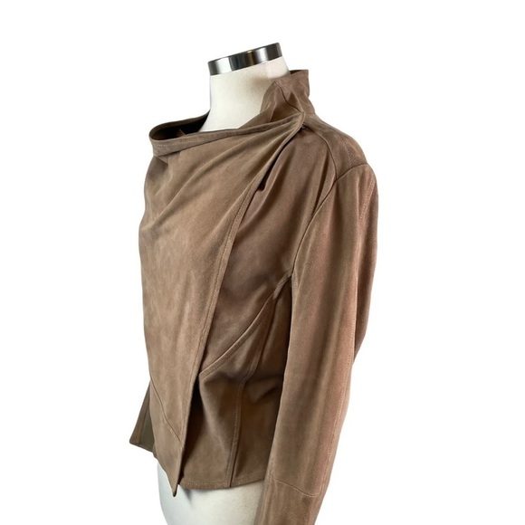 Lamarque Collection Medium Tan Madison Goat-suede Drape Front Moto jacket - Picture 4 of 16